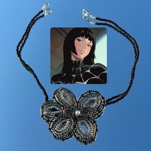 Elegant Black Beaded Flower Necklace